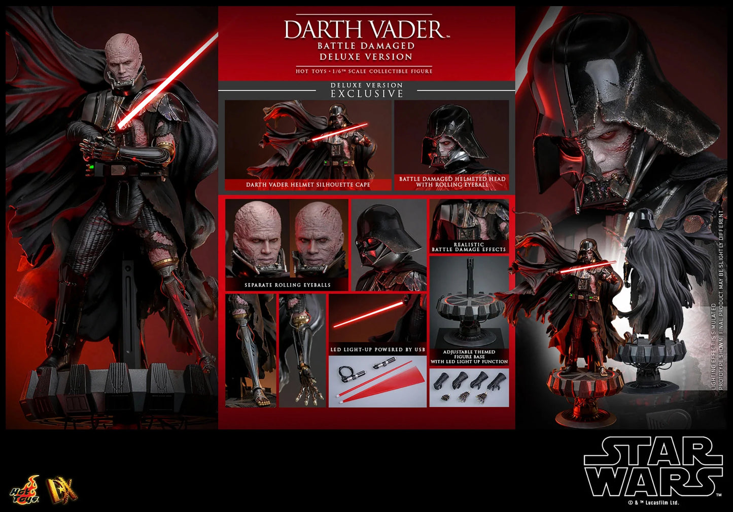 Hot Toys DX Series: Star Wars - Darth Vader En Batalla Con Luz Led Deluxe Escala 1/6 Preventa