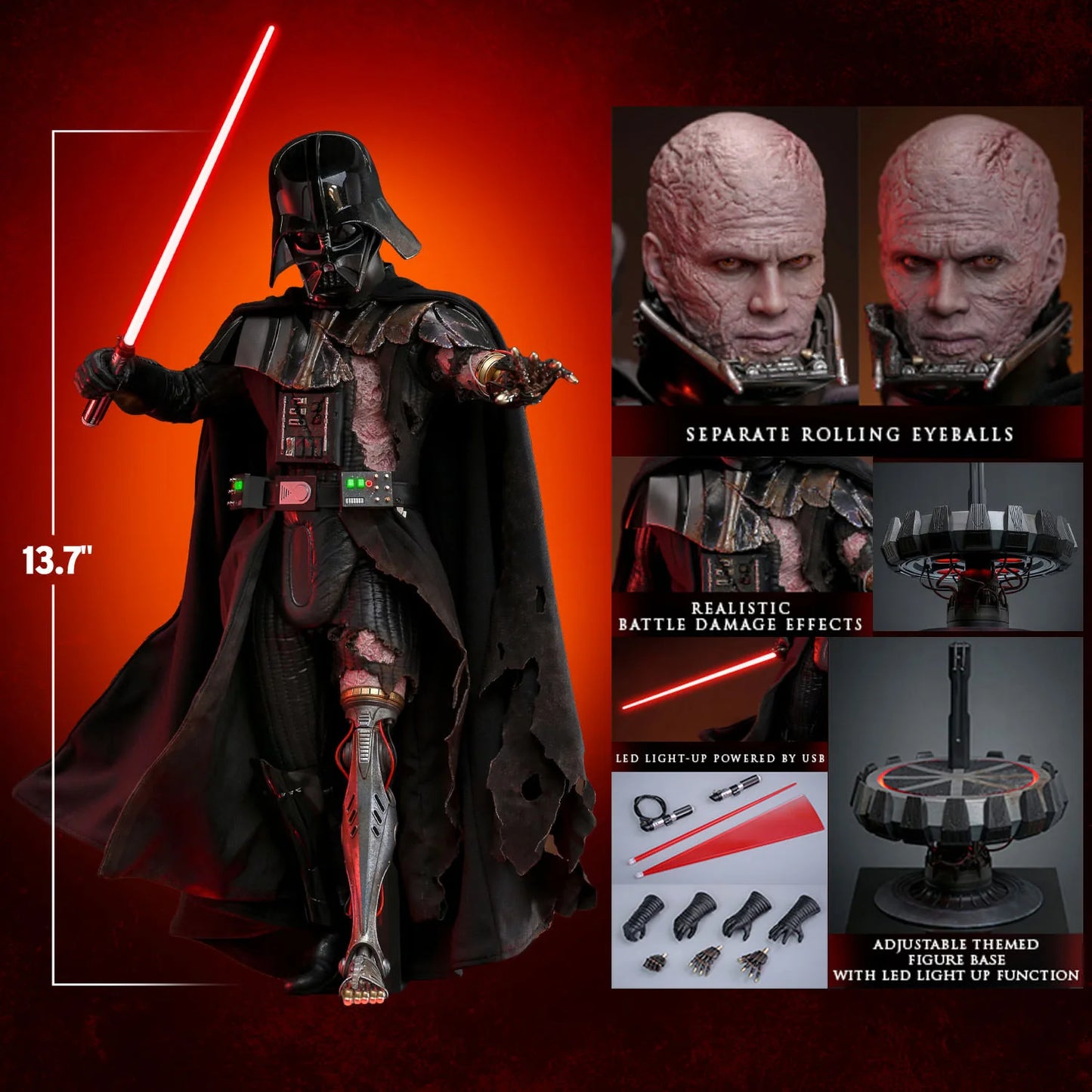 Hot Toys DX Series: Star Wars - Darth Vader En Batalla Con Luz Led Escala 1/6 Preventa